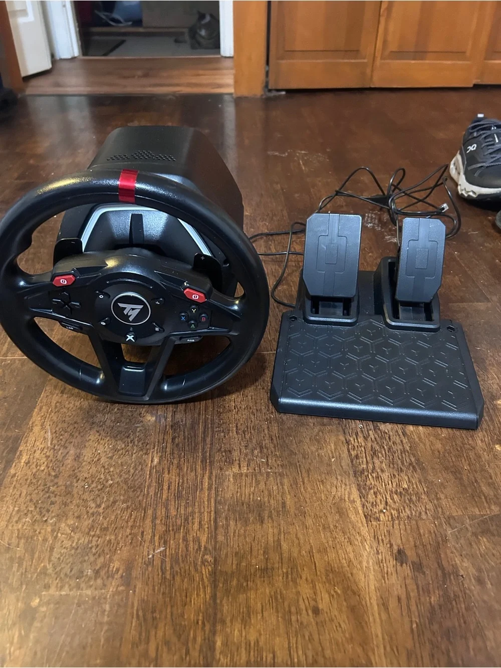 Generic Black Racing Wheel and Pedal Set for Video Games